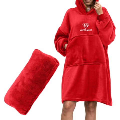 Bluzair SUPER MAMA - Bluza koc - Czerwony - prezent na dzień mamy Bluzair SUPER MAMA - Bluza koc - Czerwony - prezent na dzień mamy