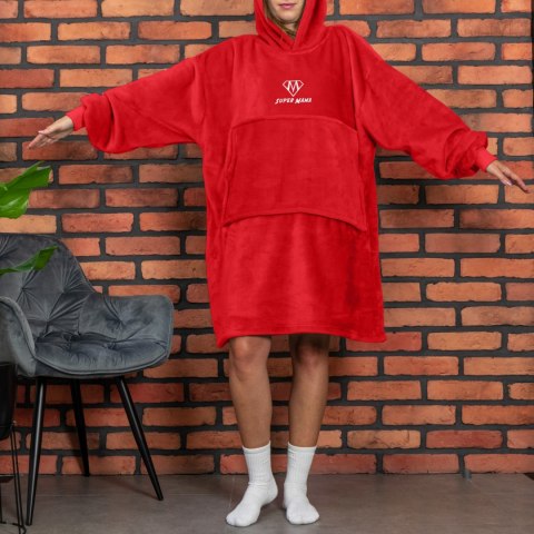 Bluzair SUPER MAMA - Bluza koc - Czerwony - prezent na dzień mamy Bluzair SUPER MAMA - Bluza koc - Czerwony - prezent na dzień mamy