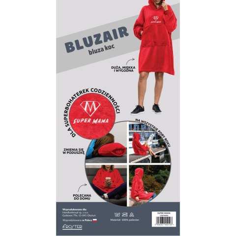 Bluzair SUPER MAMA - Bluza koc - Czerwony - prezent na dzień mamy Bluzair SUPER MAMA - Bluza koc - Czerwony - prezent na dzień mamy
