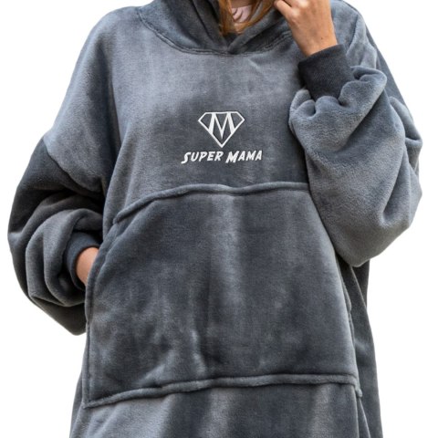 Bluzair SUPER MAMA - Bluza koc - Szary - prezent na dzień mamy Bluzair SUPER MAMA - Bluza koc - Szary - prezent na dzień mamy