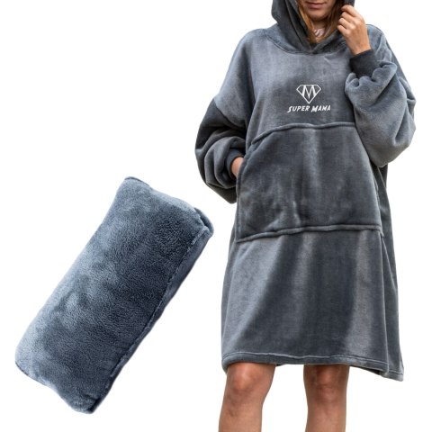 Bluzair SUPER MAMA - Bluza koc - Szary - prezent na dzień mamy Bluzair SUPER MAMA - Bluza koc - Szary - prezent na dzień mamy