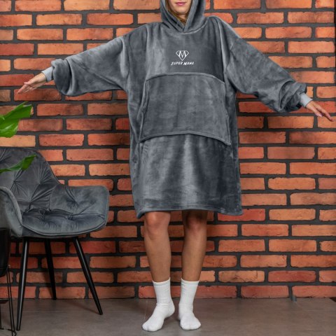 Bluzair SUPER MAMA - Bluza koc - Szary - prezent na dzień mamy Bluzair SUPER MAMA - Bluza koc - Szary - prezent na dzień mamy