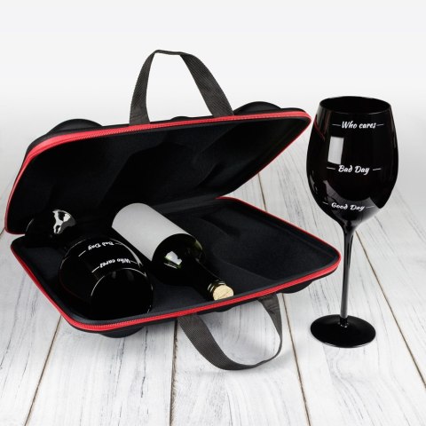Etui na wino + 2 kieliszki Who cares na Walentynki Etui na wino + 2 kieliszki Who cares na Walentynki