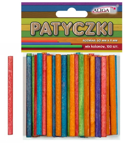Patyczki okrągłe drewniane 100szt. MIX KOLOR 60mm x 4mm PK-0159 Patyczki okrągłe drewniane 100szt. MIX KOLOR 60mm x 4mm PK-0159