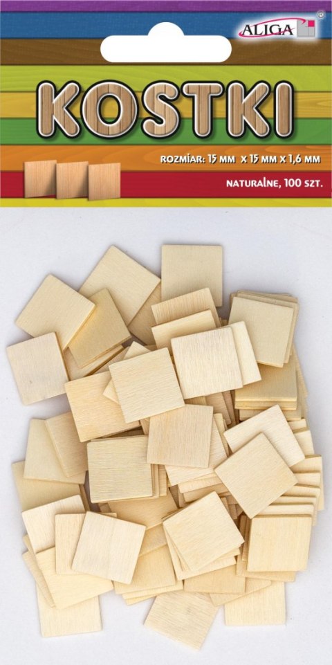 Kostka drewniana 100szt. naturalna 15x15x1,3mm | PK-0622 Kostka drewniana 100szt. naturalna 15x15x1,3mm | PK-0622