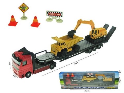 Autotransporter z dwoma pojazdami budowlanymi Autotransporter z dwoma pojazdami budowlanymi