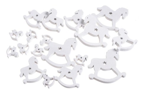 Drewniane wykrawanki - koniki na biegunach białe mix - 2,5cm - 7cm, 18szt 129CAN7827W Drewniane wykrawanki - koniki na biegunach białe mix - 2,5cm - 7cm, 18szt 129CAN7827W