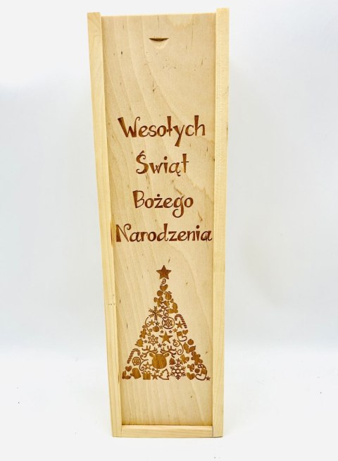 Skrzynka na wino grawerowana Wesołych Świąt 38 x 10 cm. - P587 Skrzynka na wino grawerowana Wesołych Świąt 38 x 10 cm. - P587