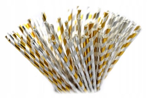 Słomki papierowe Złote i Srebrne Paski 205 x 6mm 10szt x10paczek 80-99 Słomki papierowe Złote i Srebrne Paski 205 x 6mm 10szt x10paczek 80-99