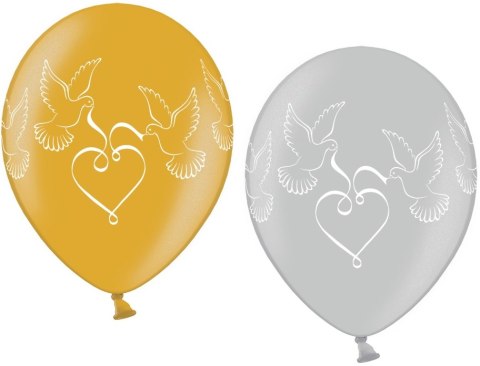 Balon ślubny weselny z wzorem gołębi srebrny /złoty 5szt B347 Balon ślubny weselny z wzorem gołębi srebrny /złoty 5szt B347