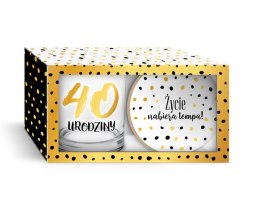 Komplet ZŁOTE KROPKI szklanka 270ml + podkładka 