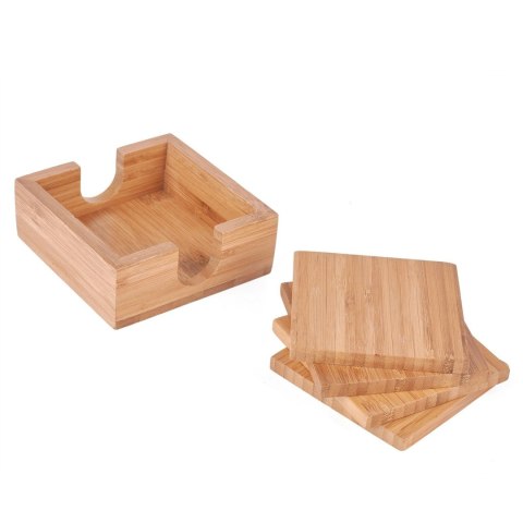 Podkładki pod kubek w stojaku bambusowe 10 x 10 cm 4 sztuki Tadar Podkładki pod kubek w stojaku bambusowe 10 x 10 cm 4 sztuki Tadar