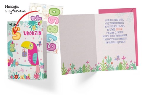 Karnet urodzinowy dziecięce papuga, wymienne cyferki | DK-710 Karnet urodzinowy dziecięce papuga, wymienne cyferki | DK-710