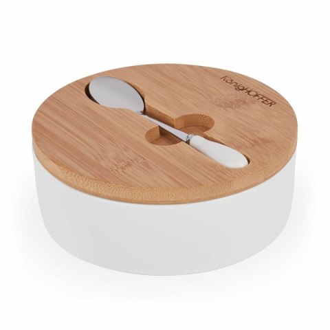 Cukiernica porcelanowa z bambusową pokrywką i łyżeczką Konighoffer 14,5 x 5 cm biała Cukiernica porcelanowa z bambusową pokrywką i łyżeczką Konighoffer 14,5 x 5 cm biała