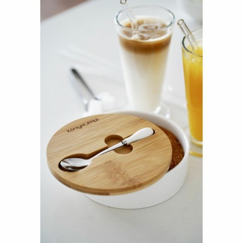 Cukiernica porcelanowa z bambusową pokrywką i łyżeczką Konighoffer 14,5 x 5 cm biała Cukiernica porcelanowa z bambusową pokrywką i łyżeczką Konighoffer 14,5 x 5 cm biała