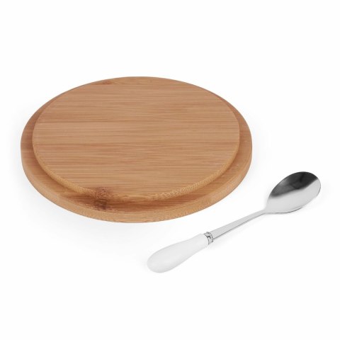 Cukiernica porcelanowa z bambusową pokrywką i łyżeczką Konighoffer 14,5 x 5 cm biała Cukiernica porcelanowa z bambusową pokrywką i łyżeczką Konighoffer 14,5 x 5 cm biała