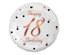 Balon foliowy B&C Happy 18 Birthday biały, nadruk różowo-złoty 18