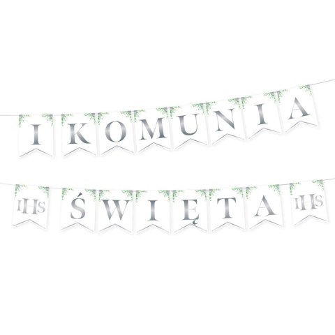 Baner komunijny I Komunia Święta Eukaliptus srebrny 240cm 131855 Baner komunijny I Komunia Święta Eukaliptus srebrny 240cm 131855