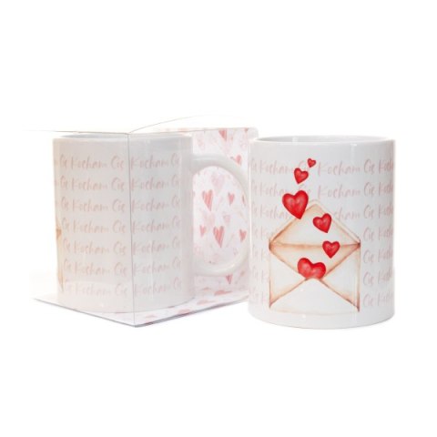 Kubek ceramiczny w ozdobnym opakowaniu z napisem "KOCHAM CIĘ" - list Kubek ceramiczny w ozdobnym opakowaniu z napisem "KOCHAM CIĘ" - list