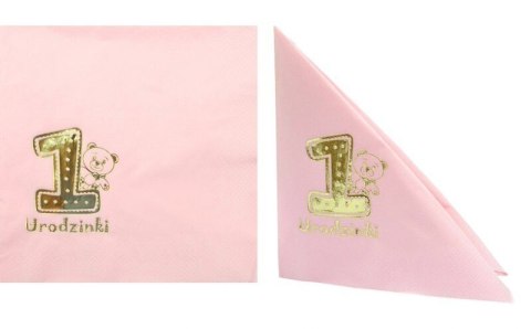 Serwetka 33x33 Roczek Miś róż | SR1-0011 Serwetka 33x33 Roczek Miś róż | SR1-0011