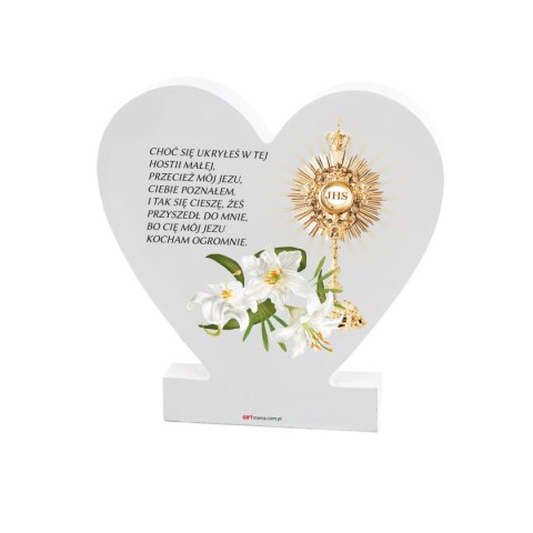 Drewniana tabliczka serce z podstawką Pamiątka I Komunii Świętej 11x11x1,5 cm Drewniana tabliczka serce z podstawką Pamiątka I Komunii Świętej 11x11x1,5 cm