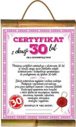 Dyplom certyfikat 30 lat Pani