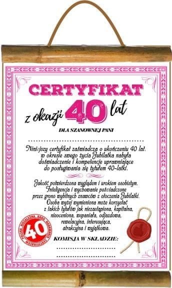 Dyplom certyfikat 40 lat Pani Dyplom certyfikat 40 lat Pani
