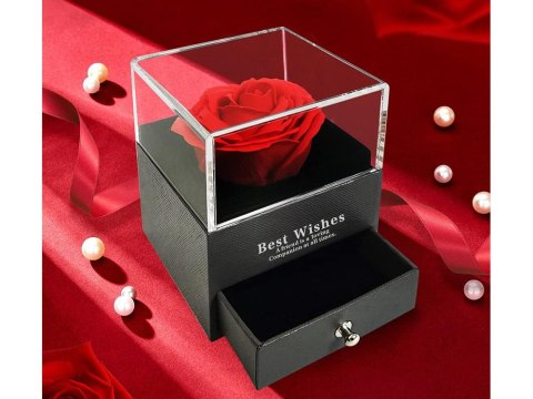 Wieczna róża w pudełku prezent szkatułka szufladka na naszyjnik biżuterię Wieczna róża w pudełku prezent szkatułka szufladka na naszyjnik biżuterię
