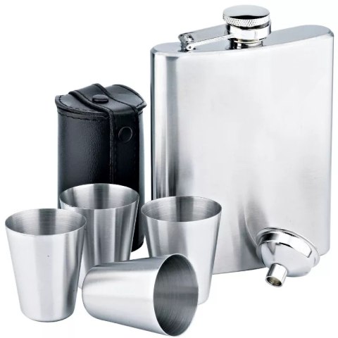 Piersiówka stalowa metalowa nierdzewna 210ml + kieliszki XJ4263 Piersiówka stalowa metalowa nierdzewna 210ml + kieliszki XJ4263