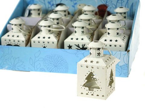 Lampion na tealight z motywem świątecznym 12 x 6 x 6cm metalowy Lampion na tealight z motywem świątecznym 12 x 6 x 6cm metalowy