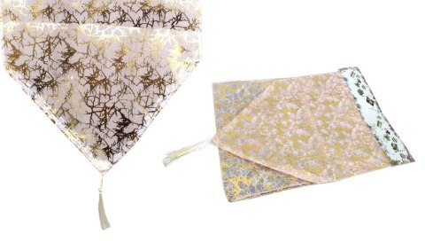 Mata bieżnik na stół świąteczny bożonarodzeniowy ORGANZA 180 x 32 cm RÓŻOWO ZŁOTY sn555002 Mata bieżnik na stół świąteczny bożonarodzeniowy ORGANZA 180 x 32 cm RÓŻOWO ZŁOTY sn555002