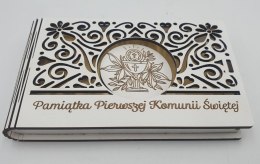 Banknotówka na pieniądze 10 x 15,5cm ażur biała KOMUNIA ŚW IHS