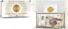 Pudełko na pieniądze i czekoladę 10 x 19cm KOMUNIA ŚW ZŁTY IHS