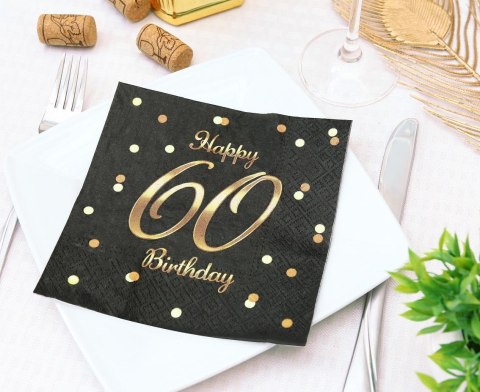 Serwetki B&C Happy 60 Birthday czarne nadruk złoty 33 x 33 cm 20 szt. PG-S60C Serwetki B&C Happy 60 Birthday czarne nadruk złoty 33 x 33 cm 20 szt. PG-S60C