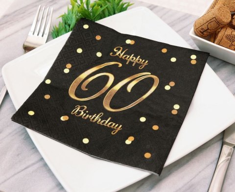 Serwetki B&C Happy 60 Birthday czarne nadruk złoty 33 x 33 cm 20 szt. PG-S60C Serwetki B&C Happy 60 Birthday czarne nadruk złoty 33 x 33 cm 20 szt. PG-S60C