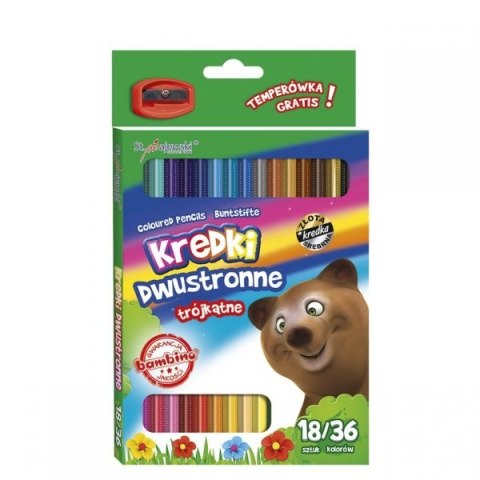 Kredki trójkątne dwustronne 18szt + temperówka BAMBINO 4957 Kredki trójkątne dwustronne 18szt + temperówka BAMBINO 4957