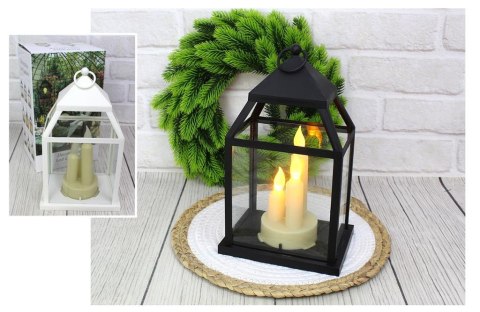 Lampion latarnia szkło-plastik LED z trzema świecami 25x15cm | AE-7294 Lampion latarnia szkło-plastik LED z trzema świecami 25x15cm | AE-7294