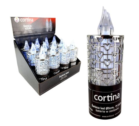 Świeca LED AŻUR srebrny z bateriami 15 x 5 cm światło zimne białe 5/23/SLC Świeca LED AŻUR srebrny z bateriami 15 x 5 cm światło zimne białe 5/23/SLC