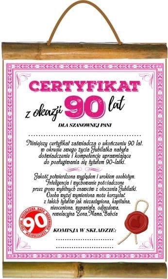 Dyplom certyfikat 90-lat Dyplom certyfikat 90-lat