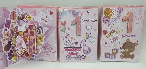 Karnet dziewczęcy 1 URODZINKI 3D Karnet dziewczęcy 1 URODZINKI 3D
