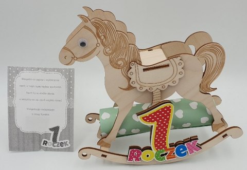 Konik sklejka 1 roczek - kolorowa kartka życzenia Konik sklejka 1 roczek - kolorowa kartka życzenia