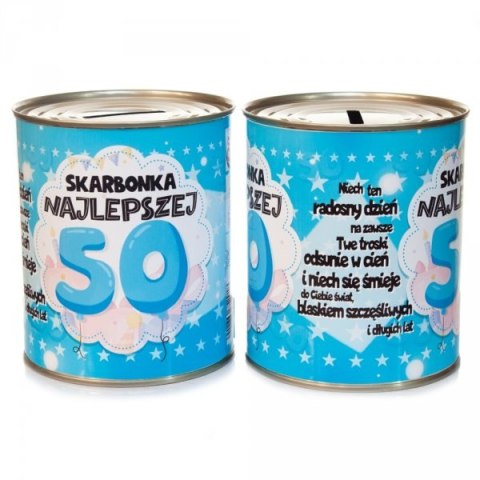 Skarbonka metalowa urodzinowa z napisem "Skarbonka Najlepszej 50" Skarbonka metalowa urodzinowa z napisem "Skarbonka Najlepszej 50"