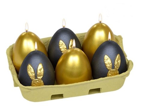 Świeca 6szt. JAJKO 60 / 45 BUNNY MIX PÓŁMAT ZŁOTY CZARNY Świeca 6szt. JAJKO 60 / 45 BUNNY MIX PÓŁMAT ZŁOTY CZARNY