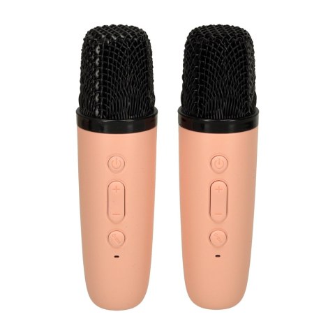 Zestaw do karaoke 2 mikrofony + głośnik przenośny BLUETOOTH USB LED różowy Zestaw do karaoke 2 mikrofony + głośnik przenośny BLUETOOTH USB LED różowy
