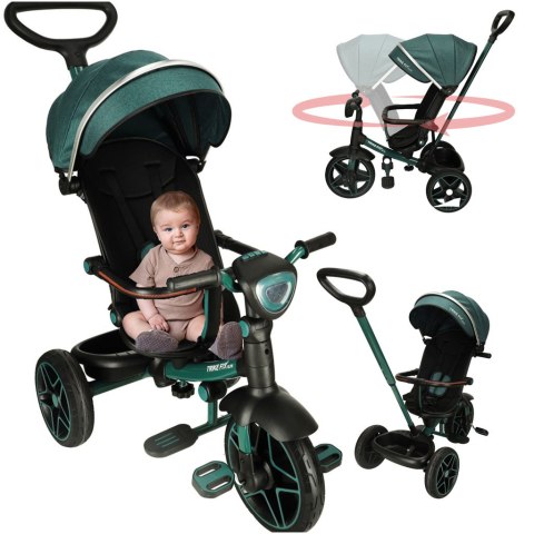 Rowerek trójkołowy TRIKE FIX Elite 2w1 z daszkiem obracany regulowany spacerówka prowadnik pasy zielony Rowerek trójkołowy TRIKE FIX Elite 2w1 z daszkiem obracany regulowany spacerówka prowadnik pasy zielony
