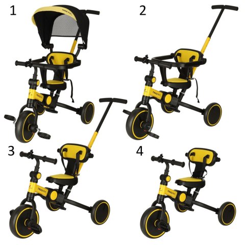 Rowerek trójkołowy TRIKE FIX V4 rower biegowy 6w1 daszek prowadnik pasy żółty czarny Rowerek trójkołowy TRIKE FIX V4 rower biegowy 6w1 daszek prowadnik pasy żółty czarny