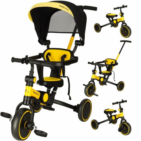 Rowerek trójkołowy TRIKE FIX V4 rower biegowy 6w1 daszek prowadnik pasy żółty czarny Rowerek trójkołowy TRIKE FIX V4 rower biegowy 6w1 daszek prowadnik pasy żółty czarny