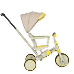 Rowerek trójkołowy TRIKE FIX V4 rower biegowy 6w1 daszek prowadnik pasy żółty szary