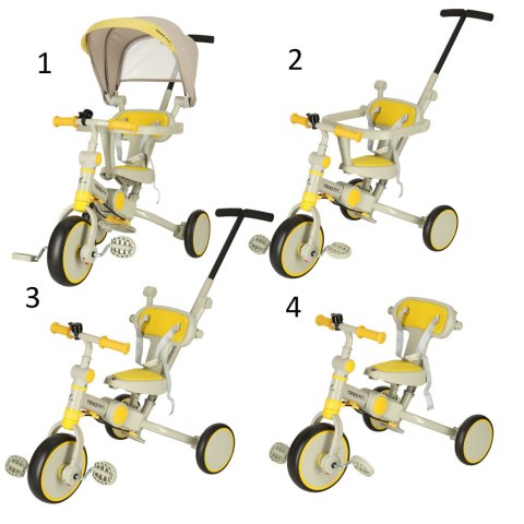 Rowerek trójkołowy TRIKE FIX V4 rower biegowy 6w1 daszek prowadnik pasy żółty szary Rowerek trójkołowy TRIKE FIX V4 rower biegowy 6w1 daszek prowadnik pasy żółty szary