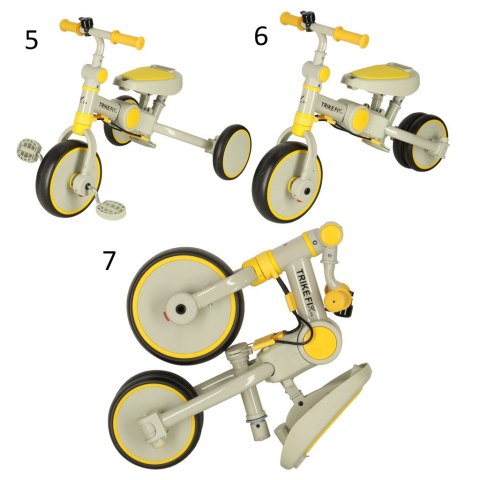 Rowerek trójkołowy TRIKE FIX V4 rower biegowy 6w1 daszek prowadnik pasy żółty szary Rowerek trójkołowy TRIKE FIX V4 rower biegowy 6w1 daszek prowadnik pasy żółty szary